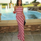 Elegant Y2K Striped Halter Neck Maxi Dress Summer Backless Tie-Up Cross Strap Sleeveless A-Line Sundress for Women