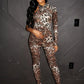 Leopard Print Jumpsuits Women Turtleneck One Sleeve Skinny Peach Hip Hot Girls Street Fashion Wild Style Overalls