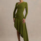 Irregular Long Sleeve Sexy Maxi Dress Women Gown Elegant Diagonal Collar Split Ruffle Ruched Club Party Long Dresses