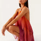 Gradient Halter Backless Sexy Mini Dress Women Gown Elegant Mesh Zipper Off-shoulder Sleeveless Club Party Dresses