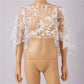 Women Floral Lace Tulle Cape Short Wedding Shawl Bell Sleeve Sheer Mesh Bolero Cover Up Bridal Evening Party Prom Shrug