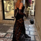 Women Mesh Lace Sexy Maxi Dress Sleeveless See‑Through Long Dress With Lace Gloves Evening Party Club Bodycon Dresses