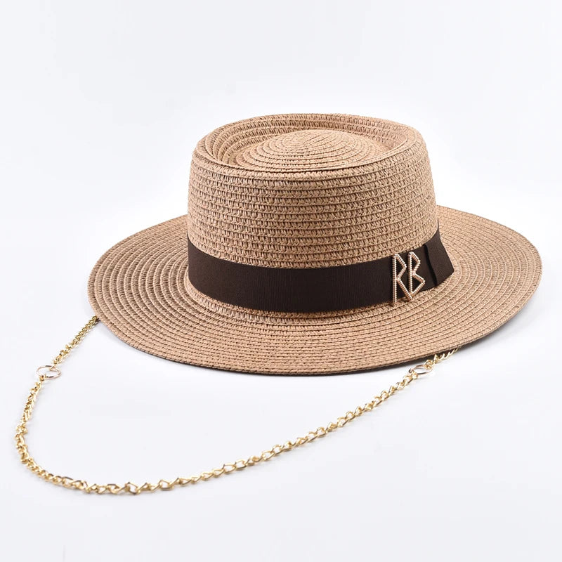Straw Hats for Women Ribbon Decoration Elegant Ladies Party Dress Hats Travel Beach Sun Hat Chapeau Femme