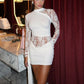 Sexy Lace Long Sleeve Mini Dress White Black Party Outfits Elegant Wedding Guest Dresses Woman Sheer Clothes