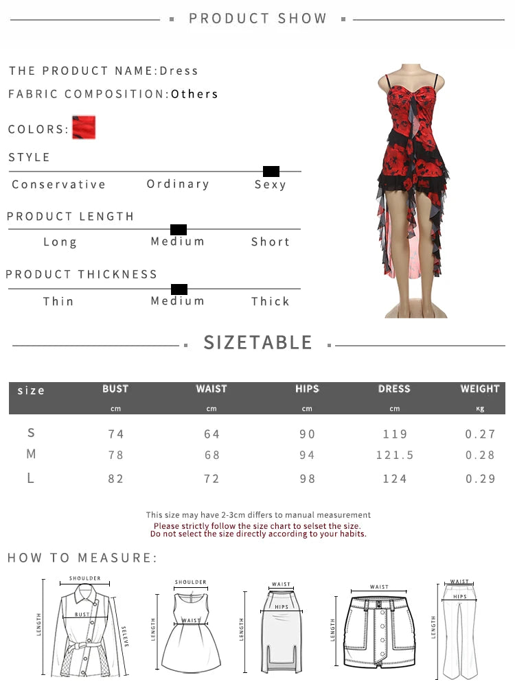 Flower Print Dress Women Y2K Irregular Ruffles Tassel Hem Low-Neck Folds Skinny Sexy Street Midnight Party Bodycon