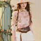 Women's Oriental Asymmetrical T-shirt with Floral Polka Dot Print, Lightweight Long Sleeve Patchwork Tee for Summer
