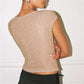 Women's Glitter Lurex Sparkly Crop Top Boat Neck Short Sleeve Ruched Bust Slim Fit for Nightclub and Party Events