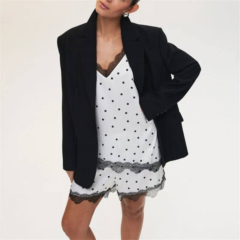 Women Summer Outfit Y2K Dots Print Lace Trim Spaghetti Strap Asymmetrical Cami Tops and Shorts 2 Piece Casual Set