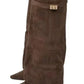 Autumn and Winter New Pointed Metal Buckle Knee High Women's Boots, Thick High-heeled Pants Boots, Fashionable Mid Leg Boots
