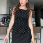 Women's Y2K Polka Dot Sleeveless Tank Top Boat Neck Ruched Side Back Tie Knot Cropped Blouse Casual Summer Streetwear