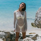 Women Bikini Cover-Ups Solid Color See-Through Long Sleeve Backless Beach Knitted Mini Dress Swimwear Sunscreen Blouse