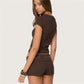 Women 2 Piece Set Rivet Trim Crew Neck Short Sleeve Crop Top Fold Over Waist Booty Shorts Y2K Streetwear Matching Set