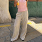 Women Summer Linen Wide Leg Pants Elastic Drawstring Waist Loose Flowy Trouser With Pockets Beach Vacation Palazzo Pants