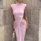 Pink Cutout Maxi Dress Women Summer Elegant High Neck Sleeveless Ruched Waist Bodycon Club Party Evening Long Dresses