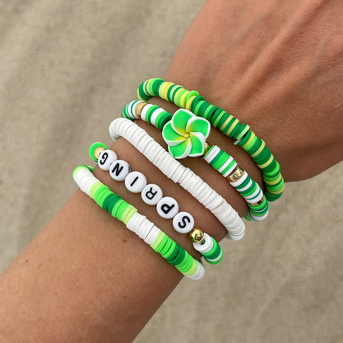 5Pcs/Set Romantic Tiny Flower Plastic Turtles Chain Bracelets Women Boho Polymer Clay Charm Bangles Y2K Summer Jewelry