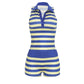 Striped Print 2-Piece Set Women Lapel Single-Breasted Vest+Elastic Waist Simple Short Sporty Style Summer Streetwear