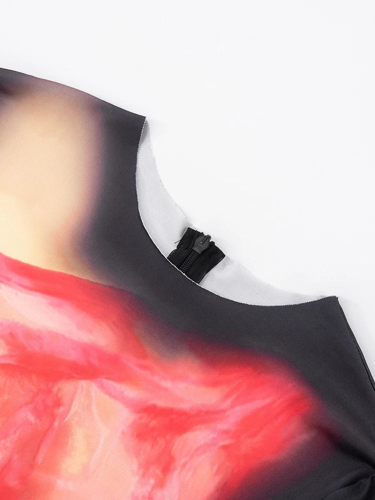 Colorful Print Jumpsuit Women Sexy o-Neck Full Sleeve Skinny Peach Hip Hot Girls Street Fashion Wild Style Overalls