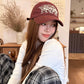 Vintage Washed Cotton Baseball Cap with Cute Flower Embroidery