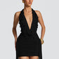 Halter Deep V Neck Backless Sexy Mini Dress Women Teardrop Crystals Off-shoulder Draped Ruched Skinny Club Party Dress