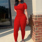 Summer Fashion 2-Piece Set Women o-Neck Simple t-Shirt+Elastic Waist Classic Pant Solid Comfortable Matching Suit