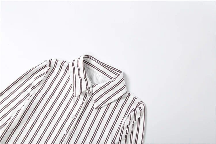 Office Sexy Stripes Print 2-Piece Set Women Tracksuit Crop Blouse+Peach Hip Skirts Matching Streetwear Elegant Outfits