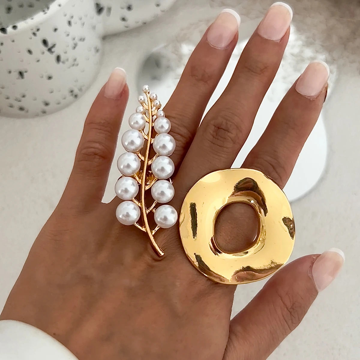 Creative Unique Metal Petal Flower Branch Open Ring Women Punk Gold Color Geometric Adjustable Rings Y2K Couple Jewelry
