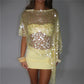 Women Sparkly Sequin Mesh Cape Cover Up Irregular Hem Sheer Fishnet Poncho Shawl For Party Rave Festival Tops