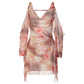 Floral Leopard Print Mesh See Through Dress Elegant Sexy Long Sleeve Backless Mini Dresses for Woman