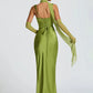 Satin Backless Sexy Maxi Dress Women Elegant Halter Off-shoulder Sleeveless Lace-up Bodycon Club Party Long Dresses