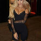Lace Long Sleeve Sexy Playsuit Women Romper Black Patchwork Spaghetti Strap Off-shoulder Backless Club Playsuits