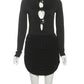 Velvet Patchwork Dress Women Y2K Sexy Sequined Hollow Long Sleeve Simple Office Elegant Commute Stretch Mini Bodycon