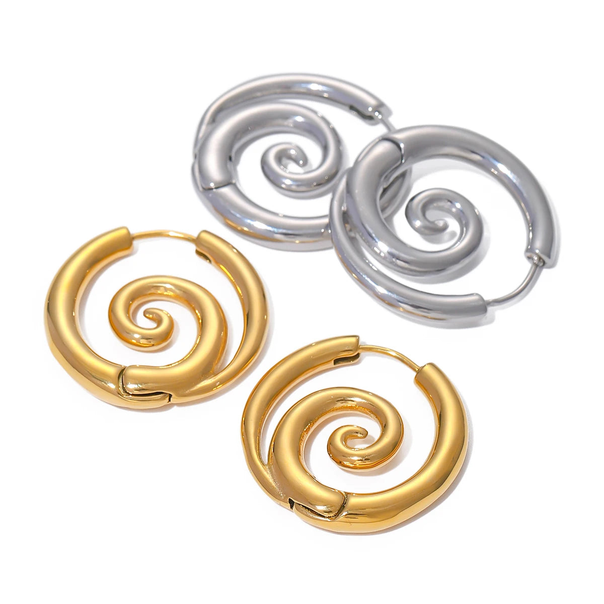 Exquisite Stainless Steel Spiral Hoop Earrings Unusual Anti Allergic Waterproof Metal Gold Color Jewelry Party Gift