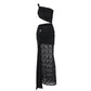 One Shoulder Cut Out Maxi Dress See Through Lace Skirt Two Piece Set for Women Elegant Party Dresses
