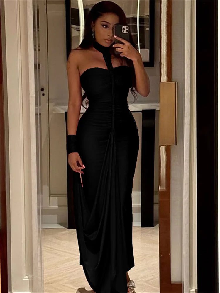 Elegant Halter Maxi Dress Women Backless Skinny Hand Strap Hem Summer Trend Sexy Vacation Birthday Party Vestidos