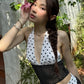 Patchwork 2-Piece Set Women Y2K Polka Dot Print Halter Backless v-Neck Tank Tops + Folds Skirts Summer Matching Suit