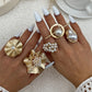 20 Styles Boho Unique Gold Color Petal Flower Rings for Women Punk Geometric Adjustable Rings Couple New Year Jewelry