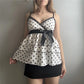 Women Polka Dot Cami Top Bow Lace Trim V Neck Tiered Layer Ruffle Babydoll Sleeveless Backless Smocked Peplum Camisole