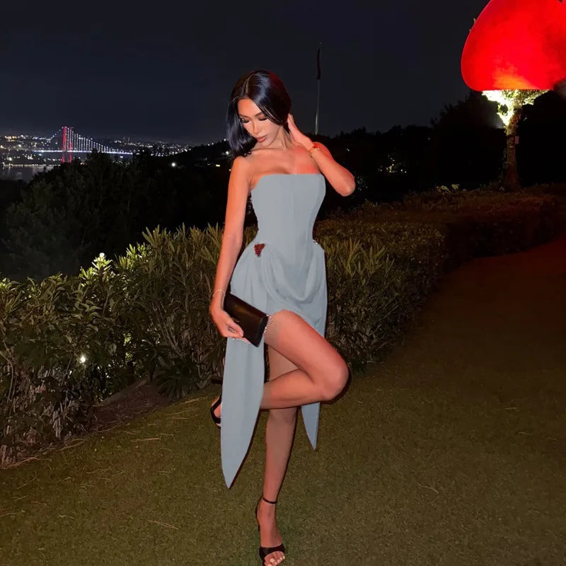 Red Party Dresses Birthday Strapless Corset Mini Dress Sexy Outfits Women Luxury