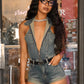 Denim Backless Rompers Women Sleeveless Hater Zip Button Pocket Hipster Vintage Skinny Summer Playsuit Streetwear