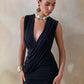 Deep V Neck Sleeveless Sexy Mini Dress Women Elegant Irregular Draped Slinky Club Party Tank Dress Female Clothes