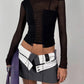 Shirring Slash Neck T-Shirt Women Autumn Mesh Patchwork Full Sleeve Sexy Simple Fashion Skinny Party Street Crop Tees