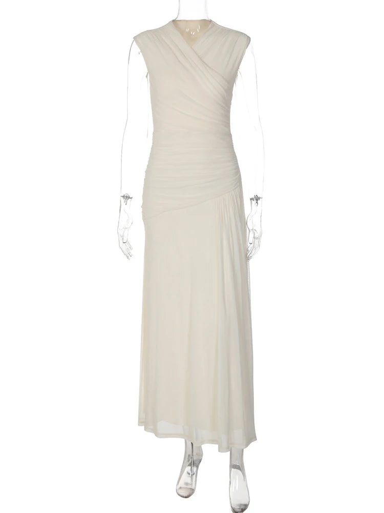 Women V Neck Cap Sleeve Maxi Dress Wrap Ruched Waist Draped Flowy Long Dress Wedding Guest Evening Party Formal Gown