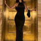 Halter Backless Ruffled Hem Long Dresses 2025 Woman Elegant Party Dresses Black