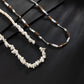 2pcs New Trendy Natural Stone Chain Necklace Set for Men Hip Hop Double Layer Wooden Beaded Choker Jewelry on the Neck