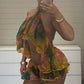 Colorful Beach 2 Piece Set Women Sexy Irregular Backless Halter Camisole+Shorts Matching Summer Vacation Club Outfits