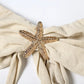 Starfish Decoration 2 Piece Set Women Lace-Up Backless Strapless Tops+Ruche Long Skirts Vacation Beach Party Outfits