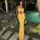 Twisted Hollow One Shoulder Backless Maxi Dress Woman Yellow Elegant Party Dresses for Wedding Guest