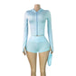 Hooded Casuals 3 Piece Set Women Simple Zip Full Sleeve Jacket+Bike Short+Headband Stretch Fashion Street Sporty Suit