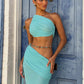 Mesh Patchwork 2 Piece Set Woman Skew Collar Backless Navel Exposed Tops+Beads Tassel Long Skirts Ruched Elegant Suit