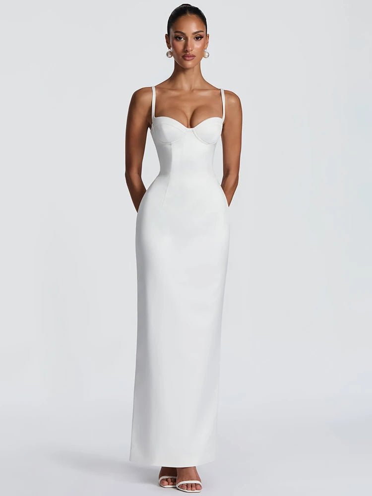 Spaghetti Strap Sexy Maxi Dress Women Elegant Sleeveless Backless Split Bodycon Wedding Guest Club Party Long Dresses